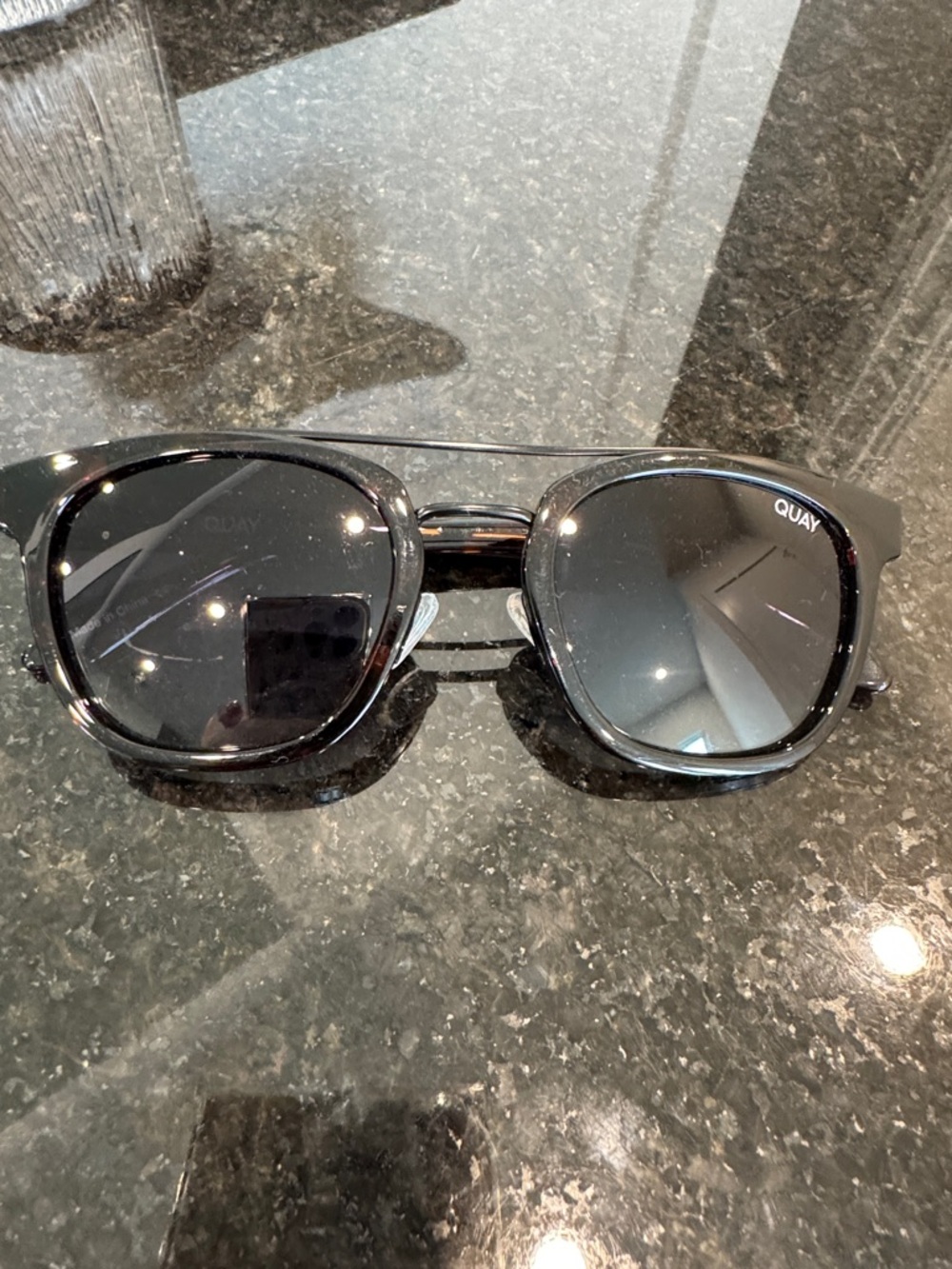 Quay Black and Tortoiseshell Polarized Shield Sunglasses